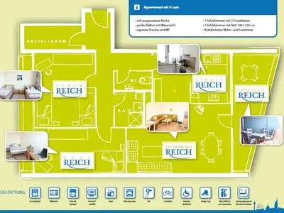 Grundriss des Appartement Aussichtsreich: 91 qm für Entspannung und Erholung