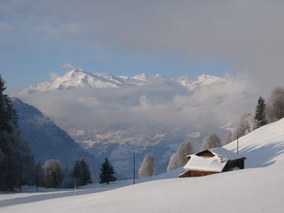 Maiensäss Plausi Aussicht im Winter