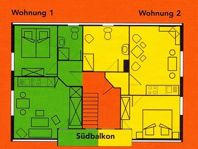 Der Grundriss der Fewo 2 (gelb)