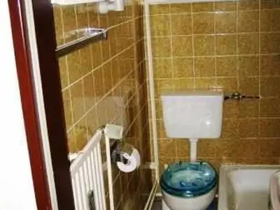 Das Badezimmer mit Dusche und WC