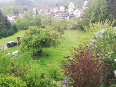 Blick über den Garten zum Dorf