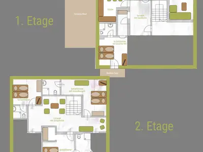 Grundriss beide Etagen - eine Ferienwohnung