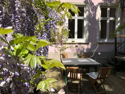 Terrasse vor dem Haus wunderbar eingewachsen mit Grill