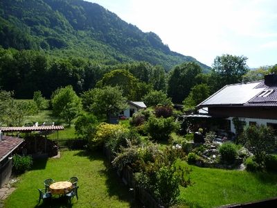 Blick in den Garten vom Balkon