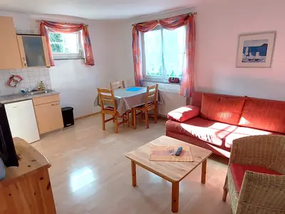 Wohnküche mit Eßbereich und Schlafsofa