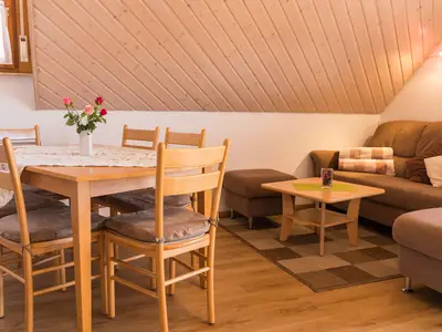 Eßplatz und Sofa in der Wohnküche