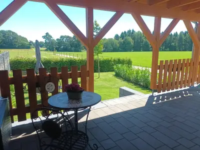 Blick Terrasse zur Liegewiese