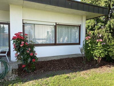 Gartenbeet vor großem Schlafzimmer EG