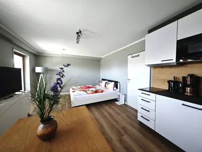 Apartment mit Terrasse und Seeblick - Wohnzimmer und Küche