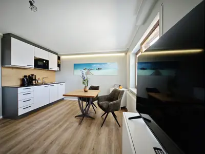 Apartment mit Terrasse und Seeblick - Wohnzimmer und Küche