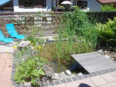 Der Gartenteich mit Liegen