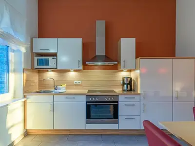Ferienwohnung Schwan Blick in die offene Küche