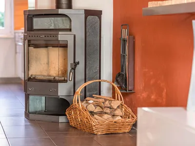 Ferienwohnung Schwan Kamin im Wohnzimmer