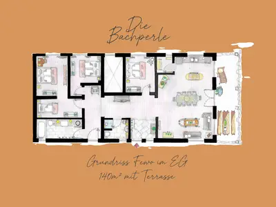 Grundriss Fewo mit Balkon im OG im Ferienhaus Bachperle , Kiefersfelden in den bayrischen Alpen