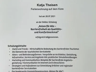 Schulungszertifikat Barrierefreies Reisen