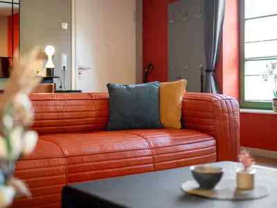Ferienwohnung Schwalbenblick Klink mit bequemen Sofa