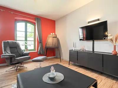 Ferienwohnung Schwalbenblick Klink offenes Wohnzimmer