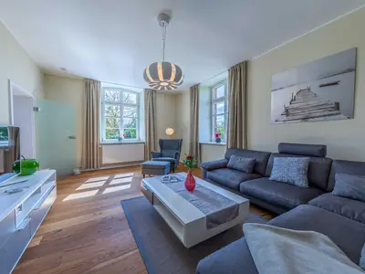 Ferienhaus Schmiede Blücherhof Blick in das Wohnzimmer
