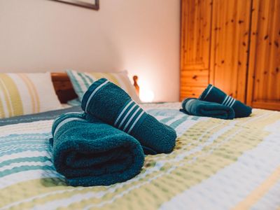 Blaues Schlafzimmer Ferienwohnung am Mainradweg Beuerlein Kolitzheim Stammheim Volkacher Mainschleife