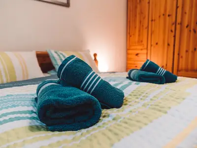 Blaues Schlafzimmer Ferienwohnung am Mainradweg Beuerlein Martin Stammheim Kolitzheim