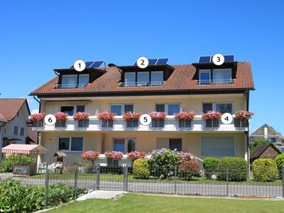 Außenansicht mit Wohnungsangaben - Haus Seeblick