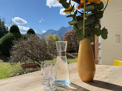Blick auf die Berge von der Aussenterrasse
