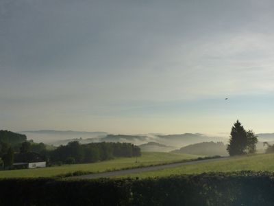 Morgennebel, Ausblick von der Terrasse