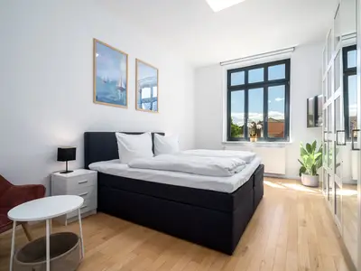 Ferienwohnung BlueSea in Malchow Blick in eines der Schlafzimmer