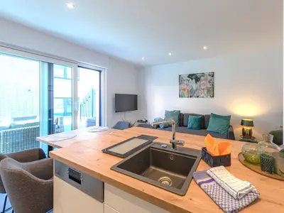 Ferienwohnung Sebastian Malchow Blick auf die Couch