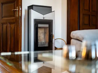 Ferienwohnung InselLiebe in Malchow Kamin im Wohnzimmer