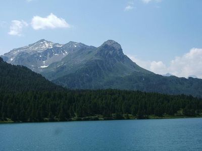 Silsersee mit Weiler Isola und Piz Margna