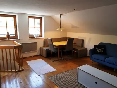 Das Wohnzimmer in der Ferienwohnung Untersberg