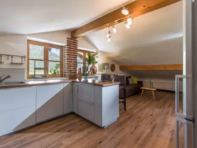 Offene Küche mit Blick in die Berge