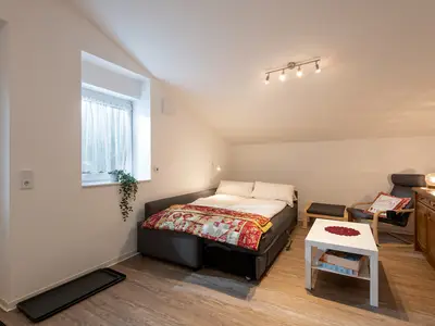 Wohn- und Schlafbereich in der Ferienwohnung Luegsteinsee