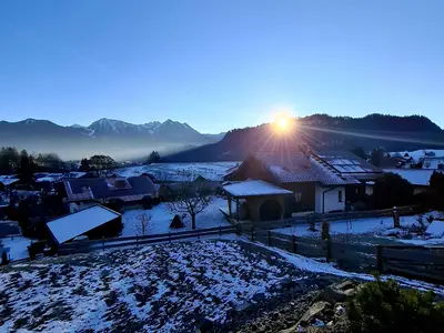 Sonnenaufgang Terrasse Ferienwohnung Buind Hisle