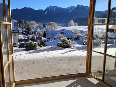 Ausblick Wohnküche Ferienwohnung Buind Hisle