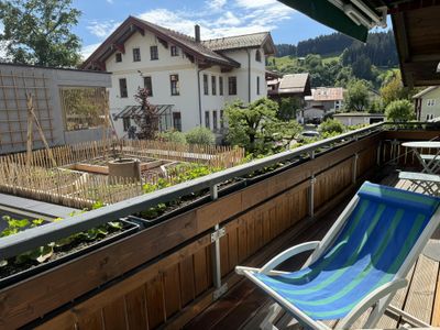Balkonblick über Dachgarten auf Haus des Gastes