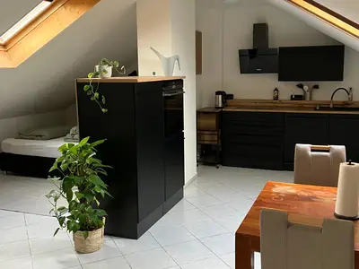 Blick auf Küchen und Schlafbereich