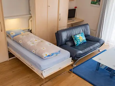 Wohnzimmer mit Schrankbetten (2 Zusatzbetten)