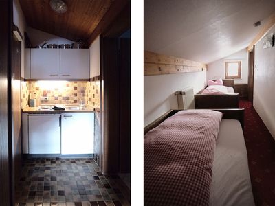 Küchenzeile, Schlafzimmer mit zwei Einzelbetten