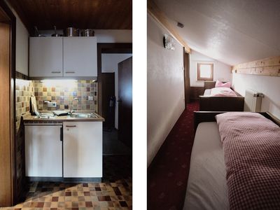 Küchenzeile, Schlafzimmer mit zwei Einzelbetten