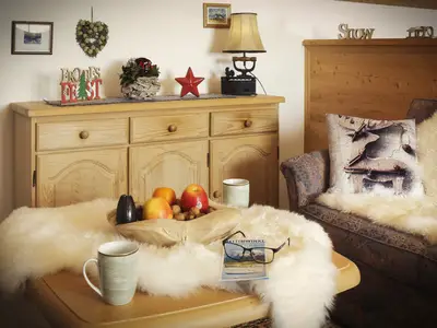 Wohnbereich mit winterlicher Dekoaration