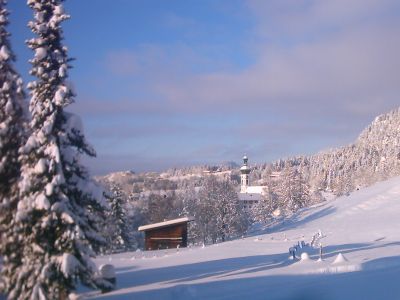 Blick auf Kirche in Reit im Winkl