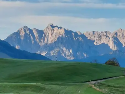 Ausblick vom Balkon zum Wilden Kaiser