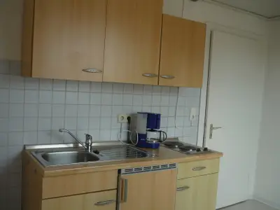 Küchenbereich mit Kochplatten und Spüle