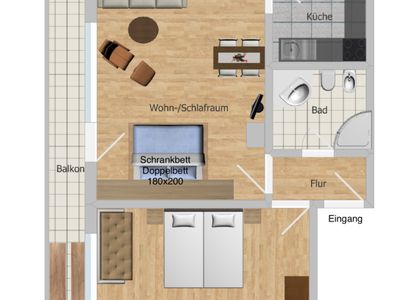 Grundriss ca. 55 qm (nicht maßstabsgerecht)