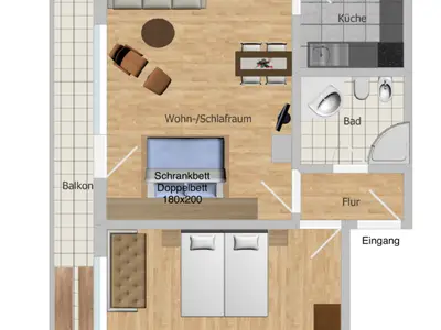 Grundriss ca. 55 qm (nicht maßstabsgerecht)