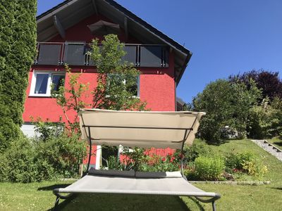 Ferienwohnung Schauenstein Gartenansicht Blick auf Loggia