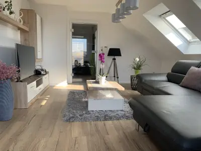 modernes Wohnzimmer mit einer gemütlichen Ausziehcouch