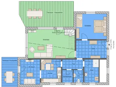 Grundriss Erdgeschoss - Bereich Hochplatte in BLAU